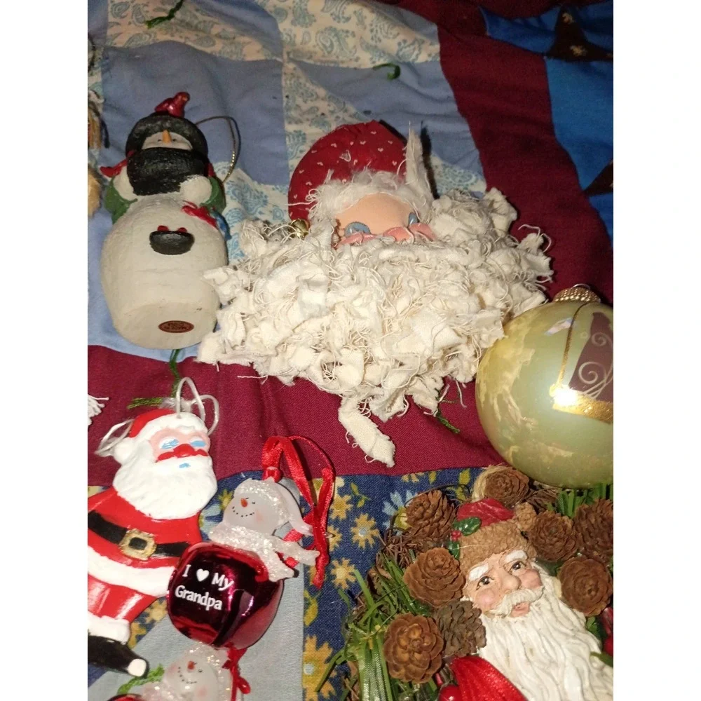 Lot Of 37 Vintage Christmas Ornaments Santa, Needlepoint, Wooden, Ceramic Mixed